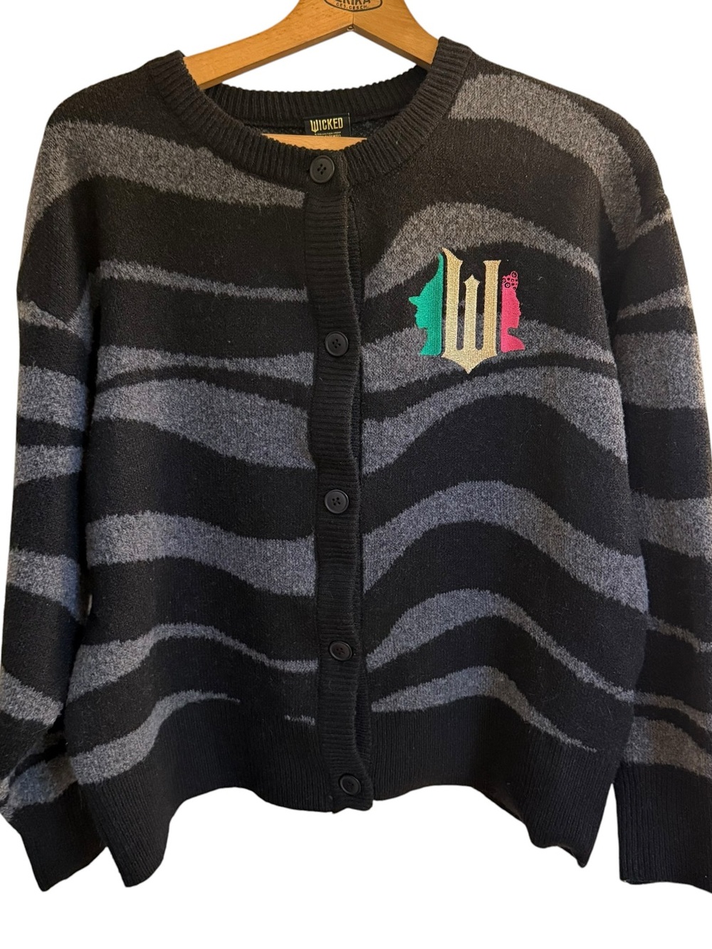 Wicked Paul Tazewell Collection Striped Cardigan XL Black Grey Elphaba Glinda.